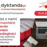 Grafika zachecająca do udziału w Ogólnopolskim Dyktandzie na Swięto Niepodległości. Więcej informacji w treści artykułu.