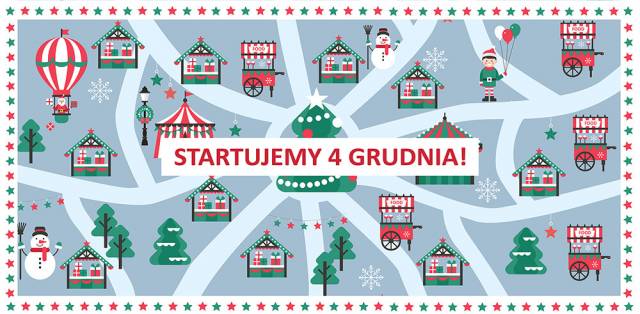 Grafika dotycząca jarmarku świątecznego z tekstem: Startujemy 4 grudnia!