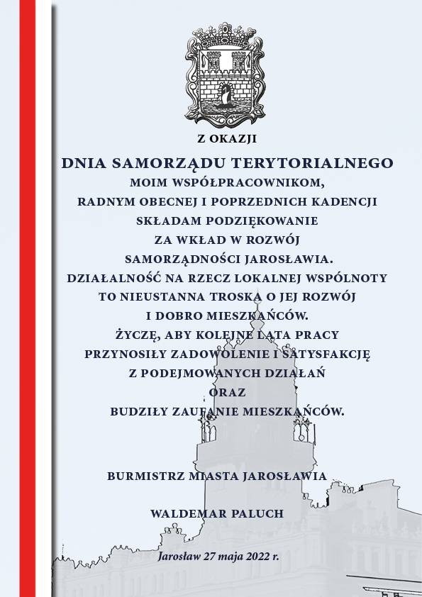 Podziękowania Burmistrza Miasta Jarosławia